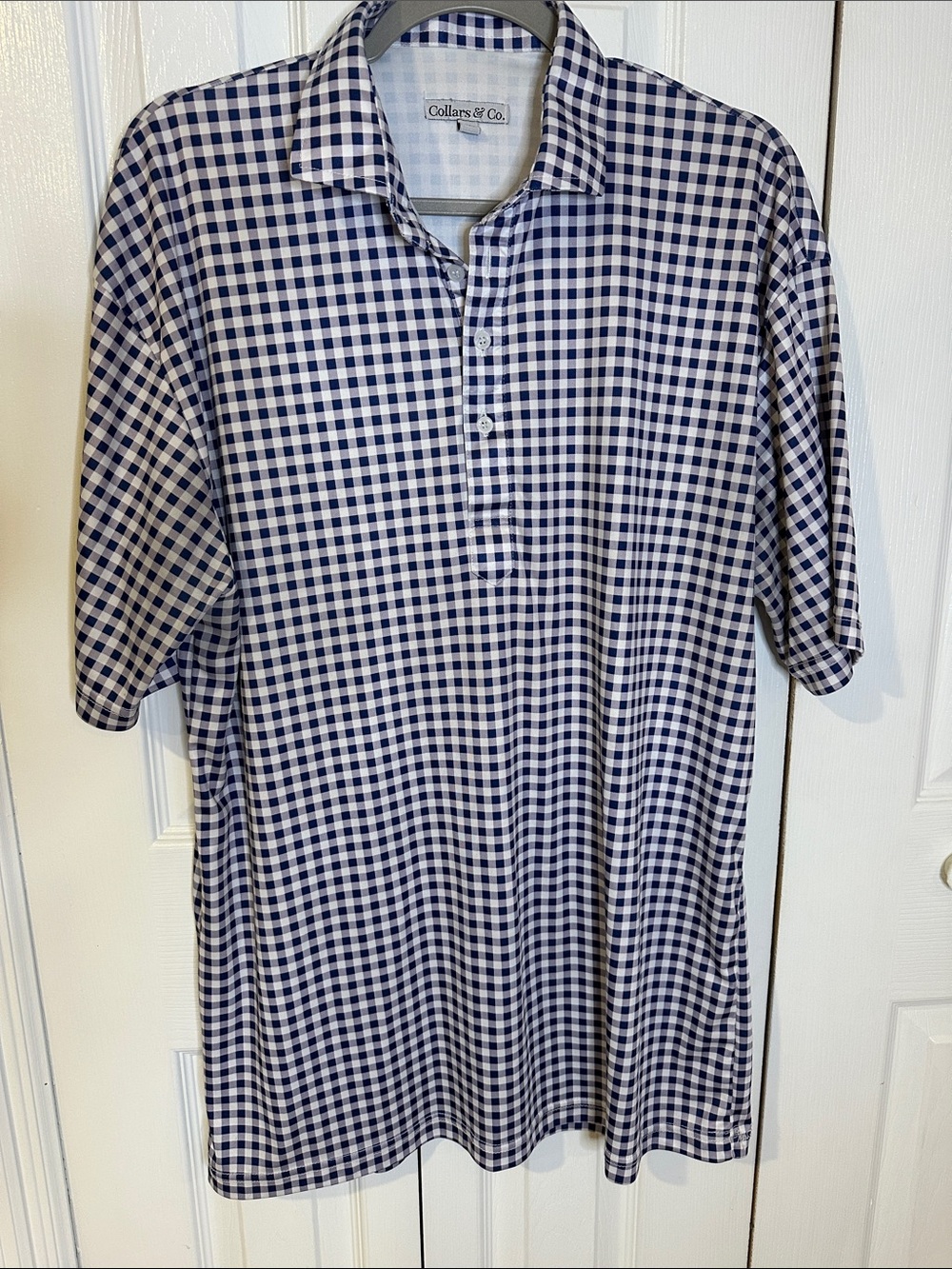 Collars & Co. Navy and White Gingham Polo | XL